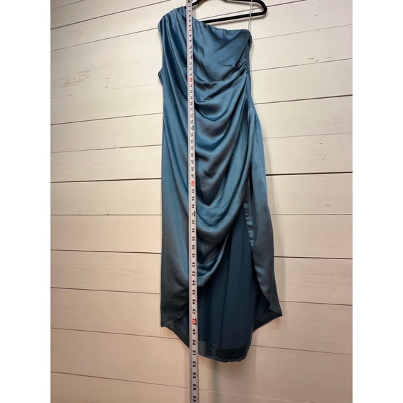 Elliatt XL One Shoulder High Slit Satin Cassini Dress in Baby Blue - Picture 13 of 16